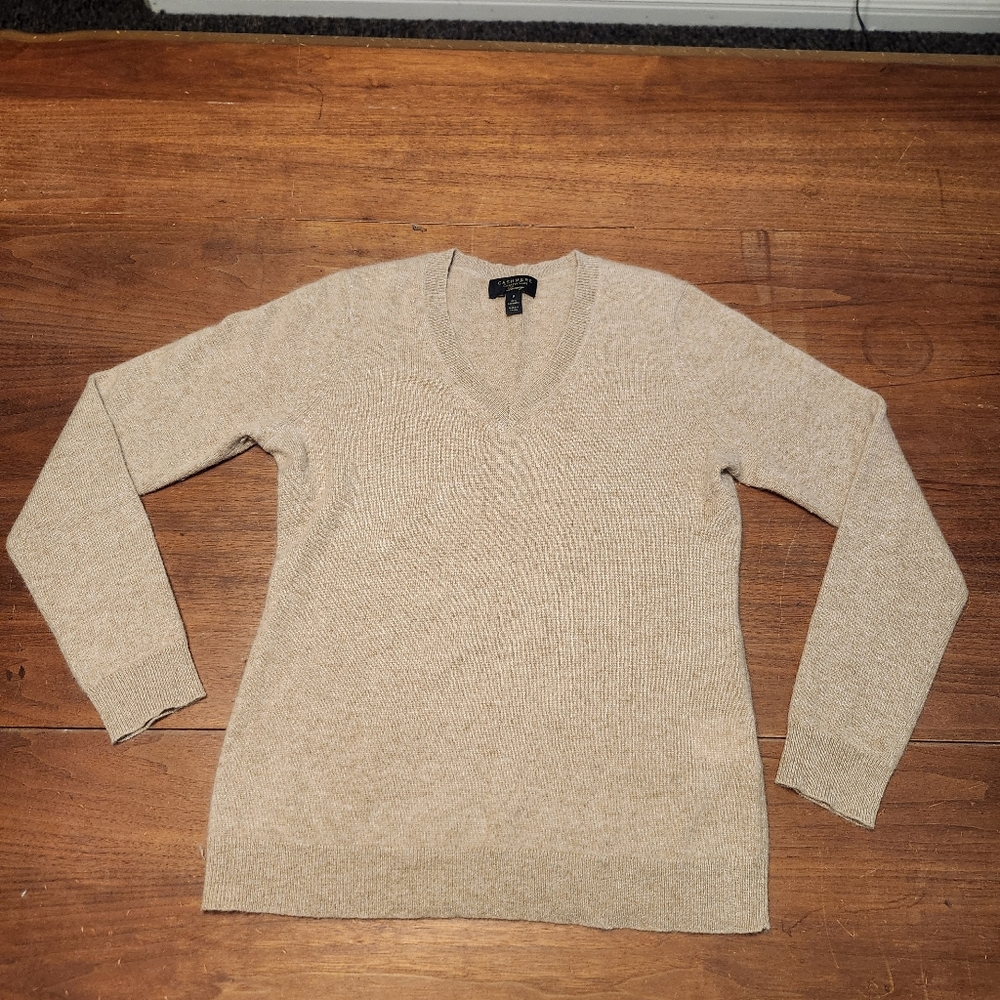 Charter Club LUXURY V-neck pullover sweater Top 100% Cashmere Beige Sz S